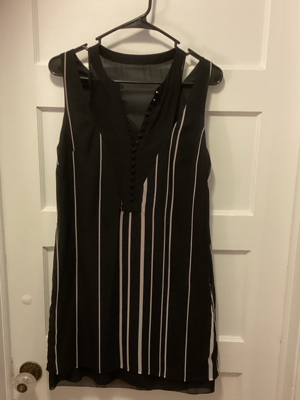 bebe Black Sleeveless V-Neck Stripe Dress